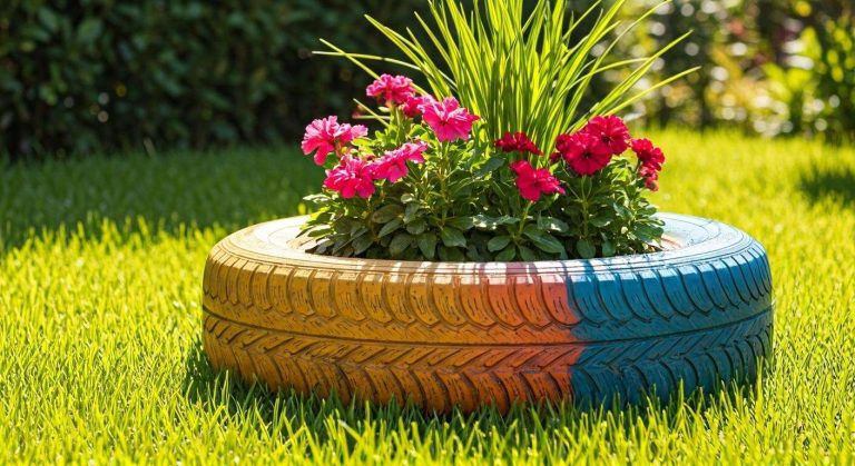 Transformer un pneu en jardinière colorée